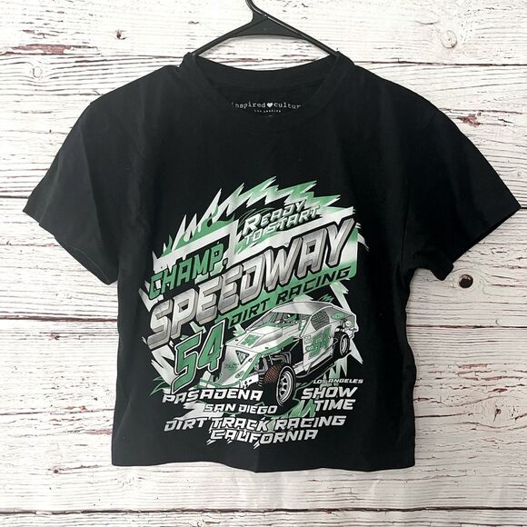 Inspired Culture Black Cropped Racing T-Shirt - Picture 2 of 5